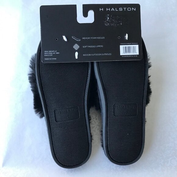 H Halston Faux fur memory foam insoles slippers Black  Size : L (9) - Picture 3 of 5